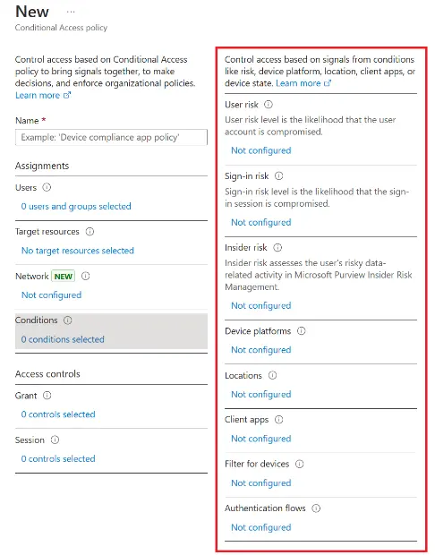 Microsoft Entra ID Conditional Access policy configuration